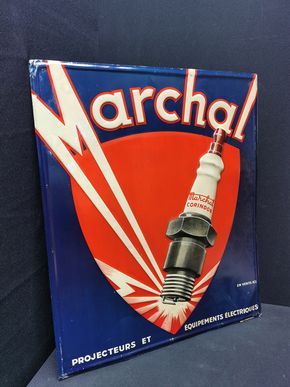 Marchal Zündkerzen - Fantastisches und stark geprägtes Blechschild (Um 1950)