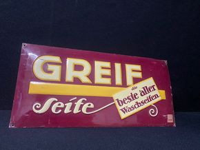 Greif Seifen - Die beste aller Waschseifen - Blechschild Wien um 1910/15