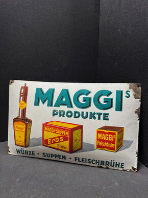 Maggis Produkte Emailschild - Träger Sammlung 49 x 30 cm - D / AT um 1925