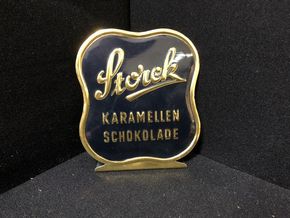 Storck Karamellen Schokolade / Kleiner Blechaufsteller (50er Jahre)