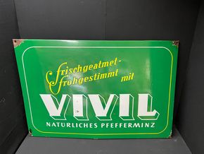 Vivil natürliches Pfefferminz - Frischgeatmet - frischgestimmt mit (XL Emailleschild um 1930)