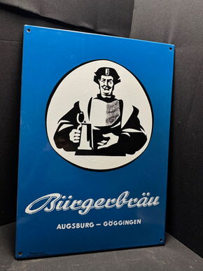 Bürgerbräu Augsburg / Göggingen Emailschild - 67 x 48 cm - D um 1960
