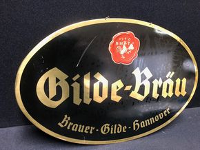 Gilde-Bräu Hannover - Aluminiumschild mit Aufhängkette (Um 1960) A35