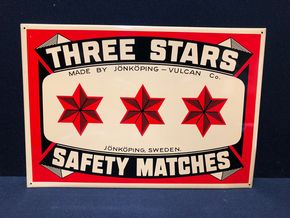 Three Stars Sicherheitsstreichhölzer (Schweden) - Flaches, abgekantetes Blechschild (A70)