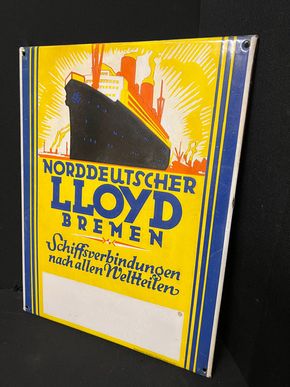 Norddeutscher Lloyd Bremen Emailleschild Schiff 50 x 38 cm - D um 1920