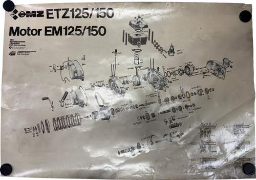 MZ Infoplakat zur ETZ 125/150 und deren Motor EM 125/150