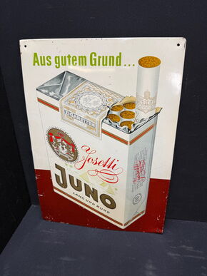 Juno (Josetti) lang und rund - Aus guten Grund (Blechschild um 1950)
