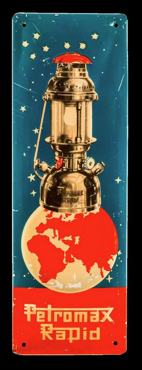 Petromax Türschild mit Weltkugel um 1925 