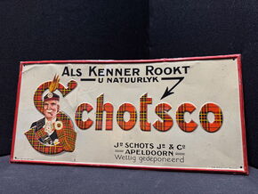 Schotsco Schots Co Tabak Zigarren - Appeldorn Holland - Blechschild 35 x 16 cm - NL/FR um 1930