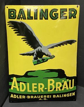 Balingen Adler Bräu (Gewölbtes Emailleschild aus der Zeit um 1920)