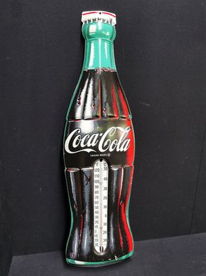 Coca Cola Blechschild in Flaschenform - Inklusive Thermometer - XXL (Um 1960)