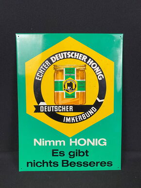 Echter Deutscher Honig - Imkerbund Blechschild - Nimm Honig - es gibt nichts Besseres 33 x 25 cm um 1960