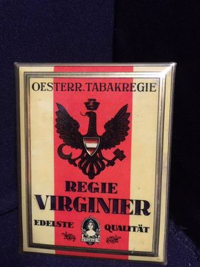 Oesterreichische Tabakregie Virginier abgekantetes Blechschild / Türschild / Aufsteller 