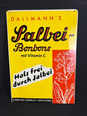 Blechschild Dallmanns Salbei Bonbons - Hals frei durch Salbei 70 x 50 cm um 1960