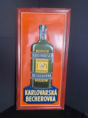 Becherovka Kräuerlikör Karlsbad Jan Becher Karlsbader Becherbitter XXL Blechschild um 1925