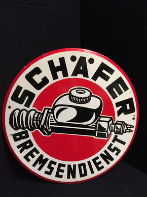Emailleschild Schäfer Bremsendienst um 1955
