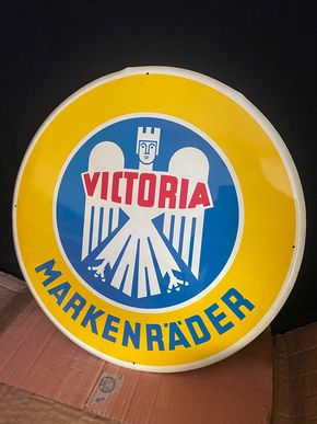 Victoria Markenräder Fahrrad Blechschild im Originalkarton - Mint - um 1950