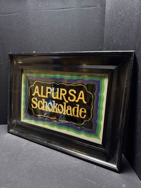 Alpursa Schokolade - Hinterglas-Schild im Originalrahmen 59 x 42 cm D um 1920/30