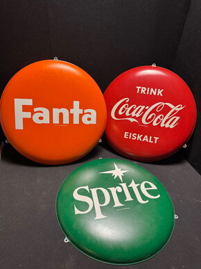 Coca-Cola / Fanta / Sprite Blechschilder Trio - Rund -  41cm - D um 1955/60 - Bestzustand
