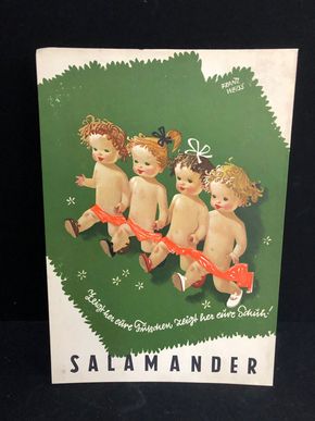 Salamander Werbepappe (30 x 21 cm) von Franz Weiss - Zeigt her Eure Füßchen... Motiv (50er Jahre / selten)