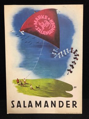 Salamander Werbepappe (30 x 21 cm) von Franz Weiss - Salamander Kinderdrachen Motiv (50er Jahre / selten)