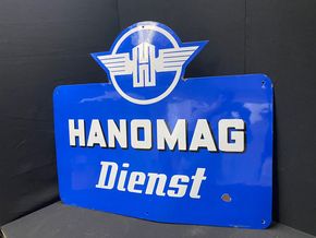 Hanomag Dienst - Emailleschild mit ausgeschnittenem Firmenlogo (50er Jahre)