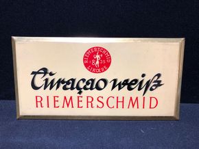 Riemerschmid Liköre - Curacao weiß - Blechschild mit Semi-Glas-Überzug (A58)