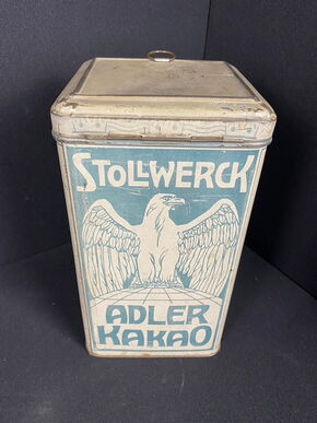 Stollwerck Blechdose mit Glasfenster 26 x 15 x 14 cm - um 1900