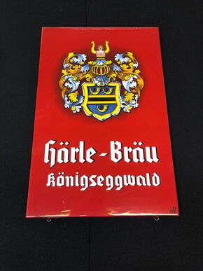 Härle Bräu - Königseggwald / Abgekantetes Emailschild (Um 1950)