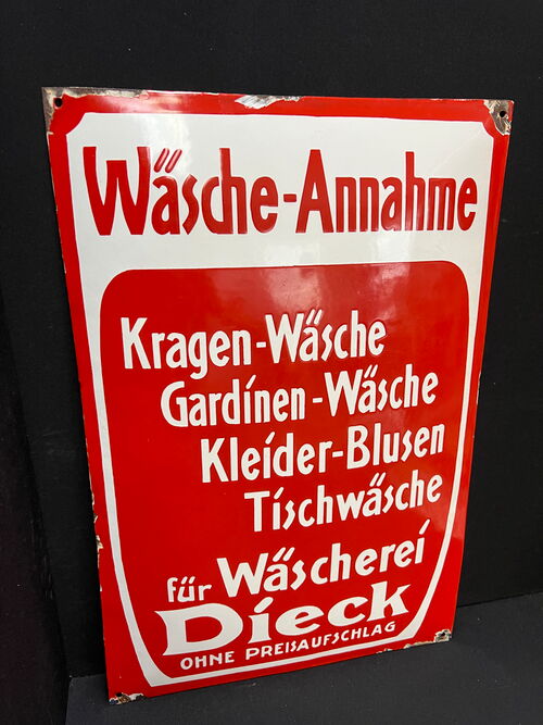 Wäscherei Dieck - Wäsche Annahme (Gewölbtes Emailleschild um 1900/1910)