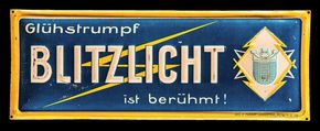 Blitzlicht Glühstrümpfe Türschild um 1910