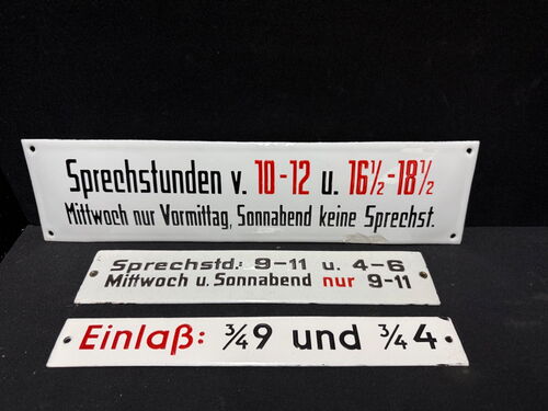 Sprechstunde Hinweisschilder 3er Set (Um 1950)