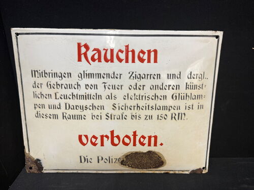 Rauchen Verboten (Gewölbtes Hinweisschild um 1925)