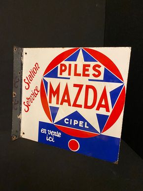 Piles Mazda - en vente ici -  41 x 45 cm Ausleger Emailschild dick schabloniert