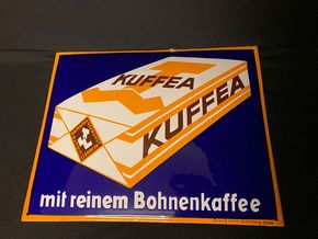 Kuffea Kaffee Emailschild - mit reinem Bohnenkaffee  40x50 cm um 1920