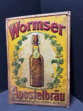 Wormser Apostelbräu Blechschild - seltene Ausführung - Werger Brauerei Worms 47 x 33 cm D um 1915
