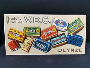 Produits / Produkten V.D.C. - Werbepappe mit wundervollen Tabakverpackungen (Um 1950)