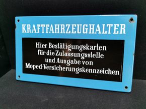 Kraftfahrzeughalter - Bestätigungskarten für die Zulassungsstelle (Emailleschild)