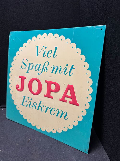 Viel Spass mit Jopa Eiskrem - 34 x 34 cm - Blechschild um 1955/60 Eis