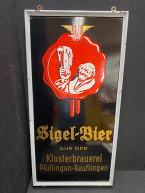 Klosterbrauerei Pfullingen - Reutlingen / Siegel Bier (Schild in emaillierten Rahmen / Um 1950)