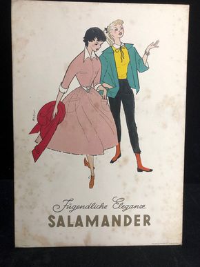 Salamander Werbepappe (30 x 21 cm) von Franz Weiss - Jugendliche Eleganz Motiv (50er Jahre / selten)