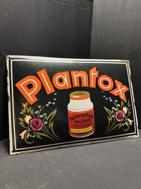 Plantox Fleischextract - Emailschild - Jupp Wiertz - Jugendstil-  60 x 40 cm - D  um 1910