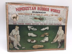 Hindustan Rubber Works - Schuhe Blechschild für den asiatischen Markt  BHAVNAGAR  INDIEN um 1930