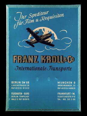 Franz Kroll & Co. Spedition für Film und Requisiten Kalender mit Prisenschrift um 1930/50