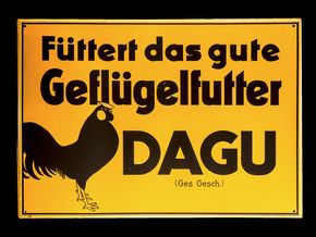 DAGU Geflügelfutter mit Abbildung eines Hahns um 1930 