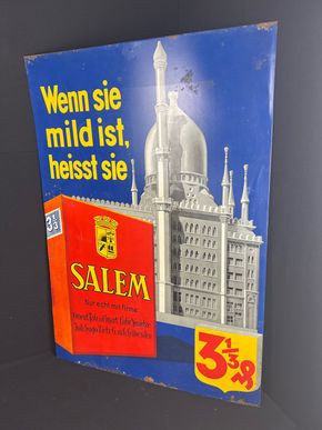 Wenn sie mild ist, heisst Sie Salem !  XXL Blechschild Salem Cigaretten Dresden 97 x 68 cm um 1930