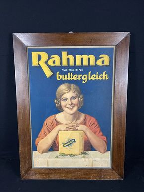 Rahma Margarine buttergleich - Kurioses Schild im Rahmen 82 x 60 um 1920