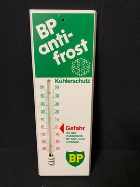 BP Antifrost Kühlerschütz Werbethermometer Boos & Hahn  37 x 13 cm -  D um 1960