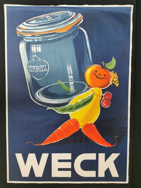 Weck Werbeplakat - Motiv: Gemüsemännchen trägt Einmachglas (Um 1950)