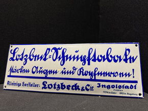 Lotzbeck Schnupftabak Emailschild 33 x 12 cm - Augsburg - Sütterlin - D um 1920